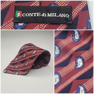 Conte Di Milano Red Paisley Geometric Silk Tie 56 X 4